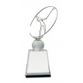 CRY146  Crystal Golf Award with Silver Metal Oval Figure 